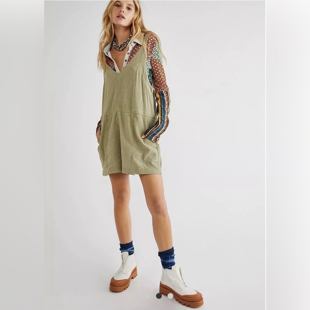 Free People Sorento linen shortall romper